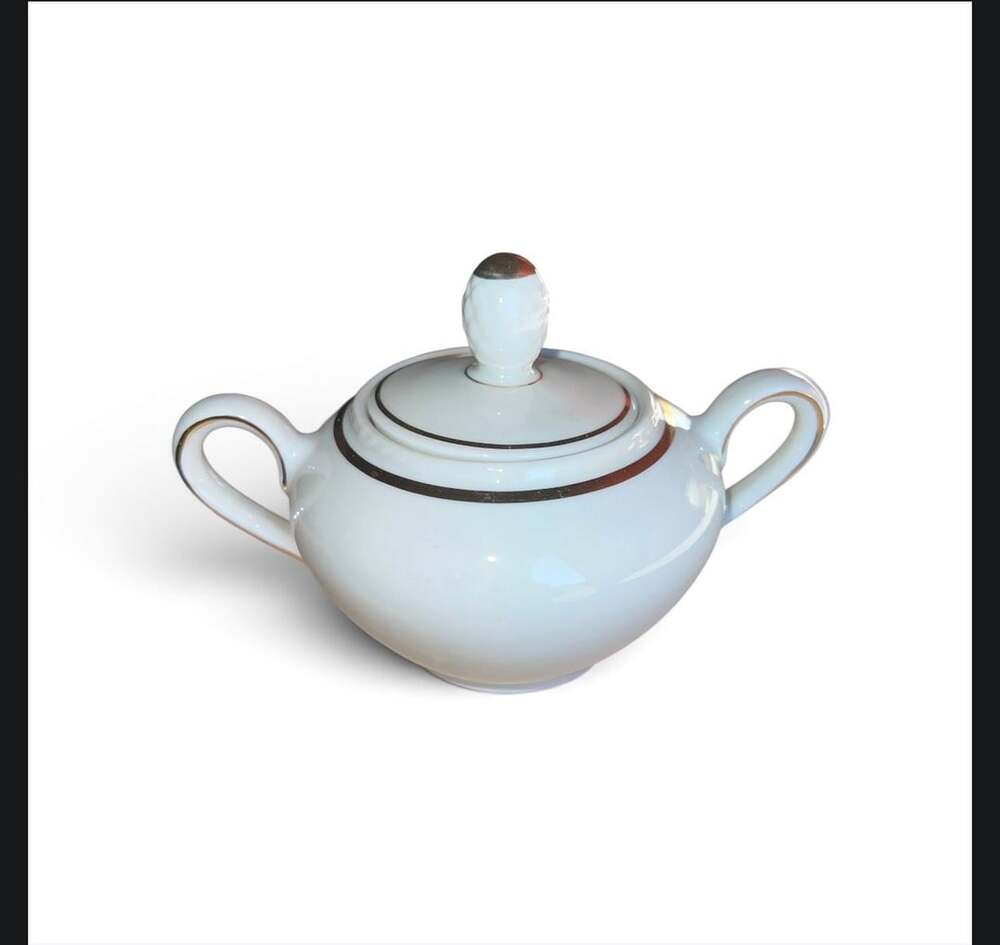 Winterling Bavaria Sugar Bowl with Lid 24 White Gold Trim Vintage